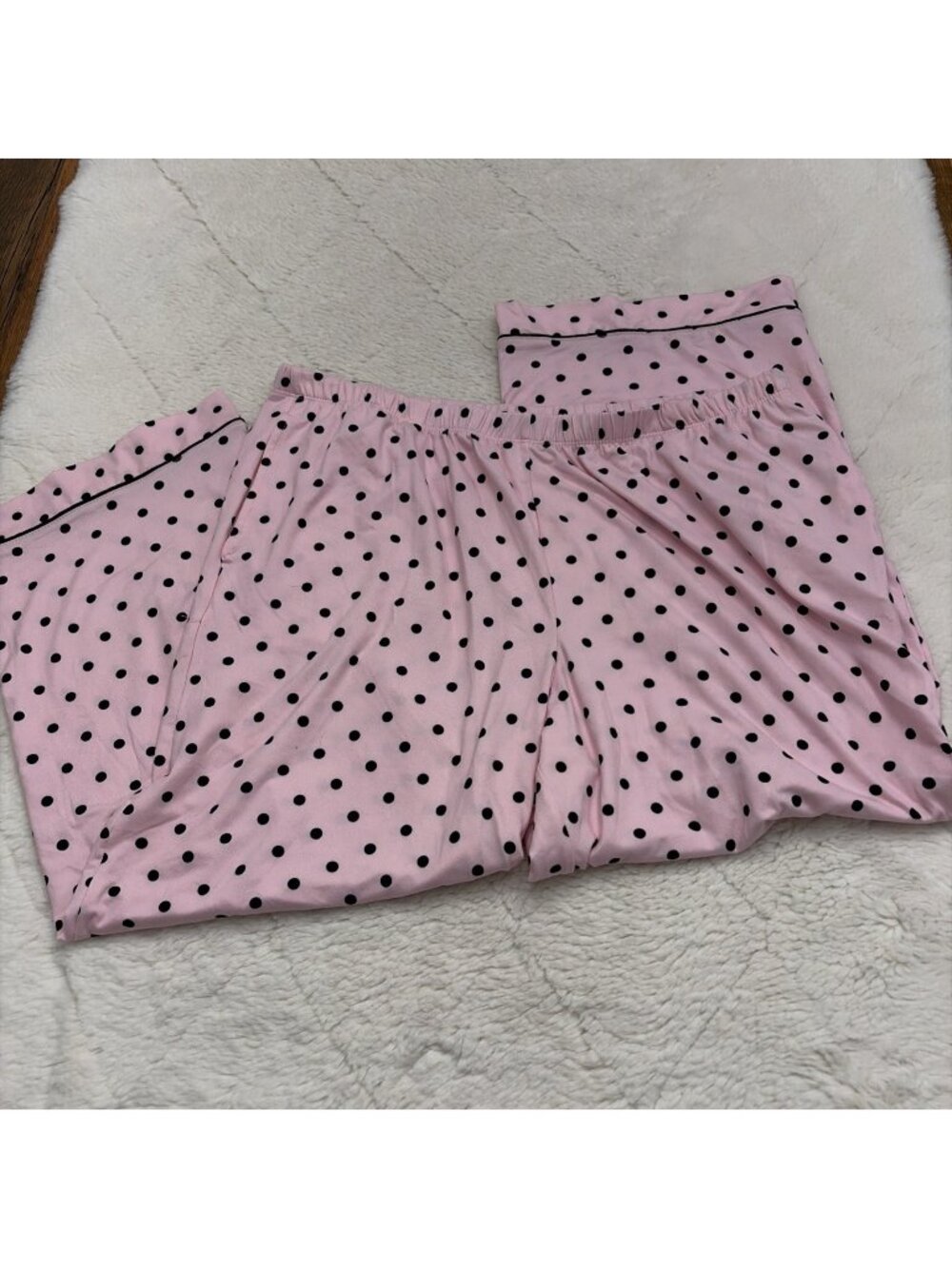 Joyspun Women’s Pink Polkadot Cropped Pajama Pants Large Pull On Comfort Stretch